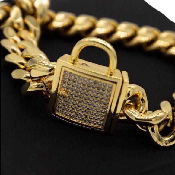 Dog Wide Cuban Link Stainless Pet Chain Gold Tone Collar Necklace Pet Accessory - Picture 8 of 12